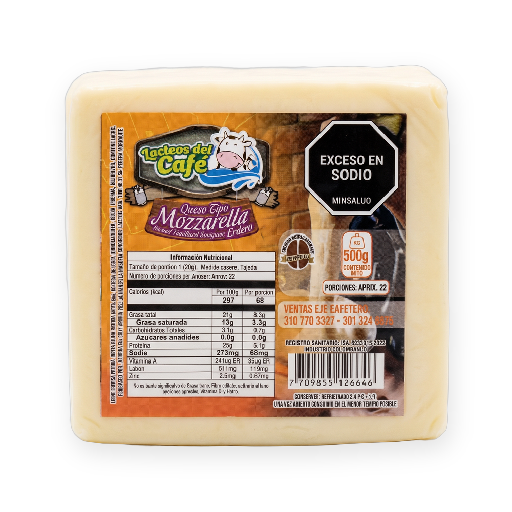Queso tipo Mozzarella Entero 500 g · Lácteos del Café